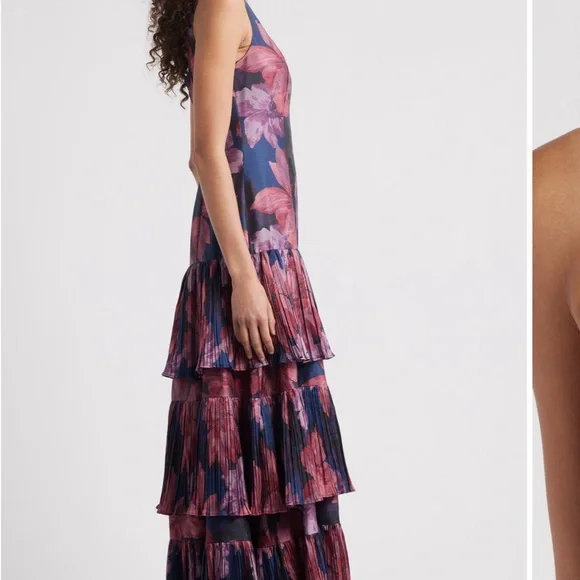 Hutch Navy and Pink Floral Tiered Midi Dress - Picture 2 of 6